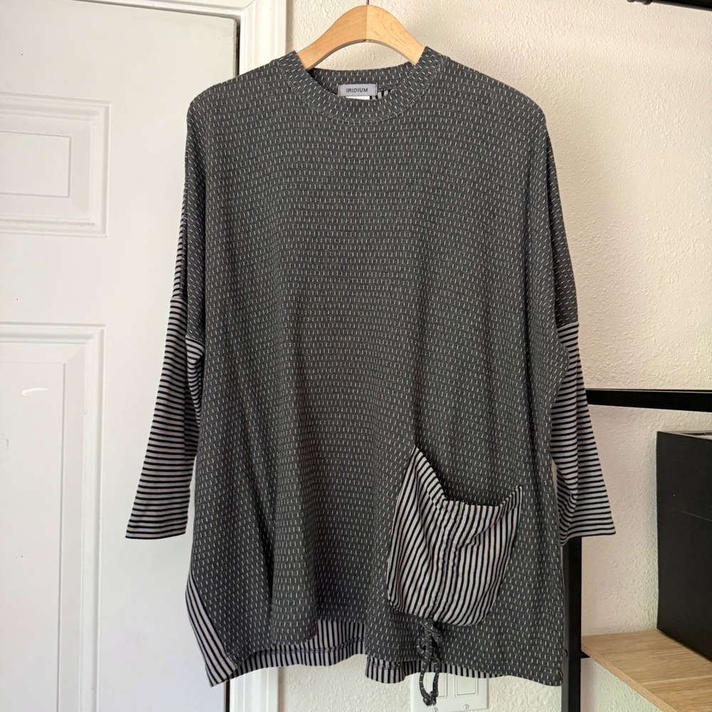 IRIDIUM grey lagenlook boxy batwing Dolman boxy long sleeve crew sweater top